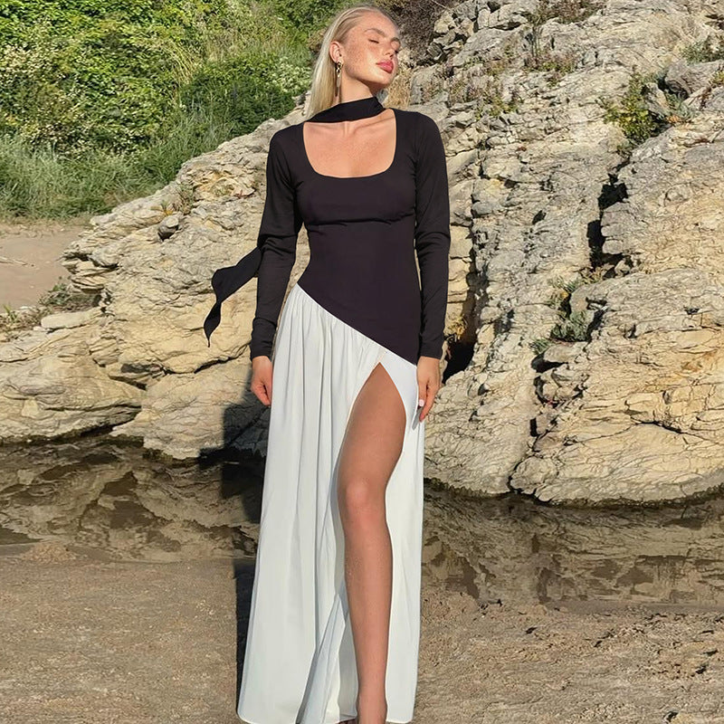 Abito Lungo Donna con Maniche Lunghe Divise e Colore Puro