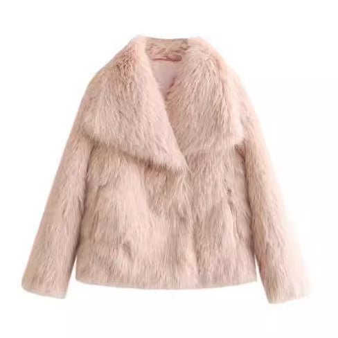 Cappotto In Peluche Invernale Moda Caldo Ispessito Giaccone Soffice da Donna con Scollo a Lapel a Maniche Lunghe