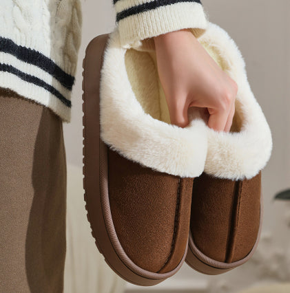 Ciabatte in Cotone Peluche con Piattaforma Antiscivolo da Donna – Calde Pantofole Invernali per Interni con Suola in EVA