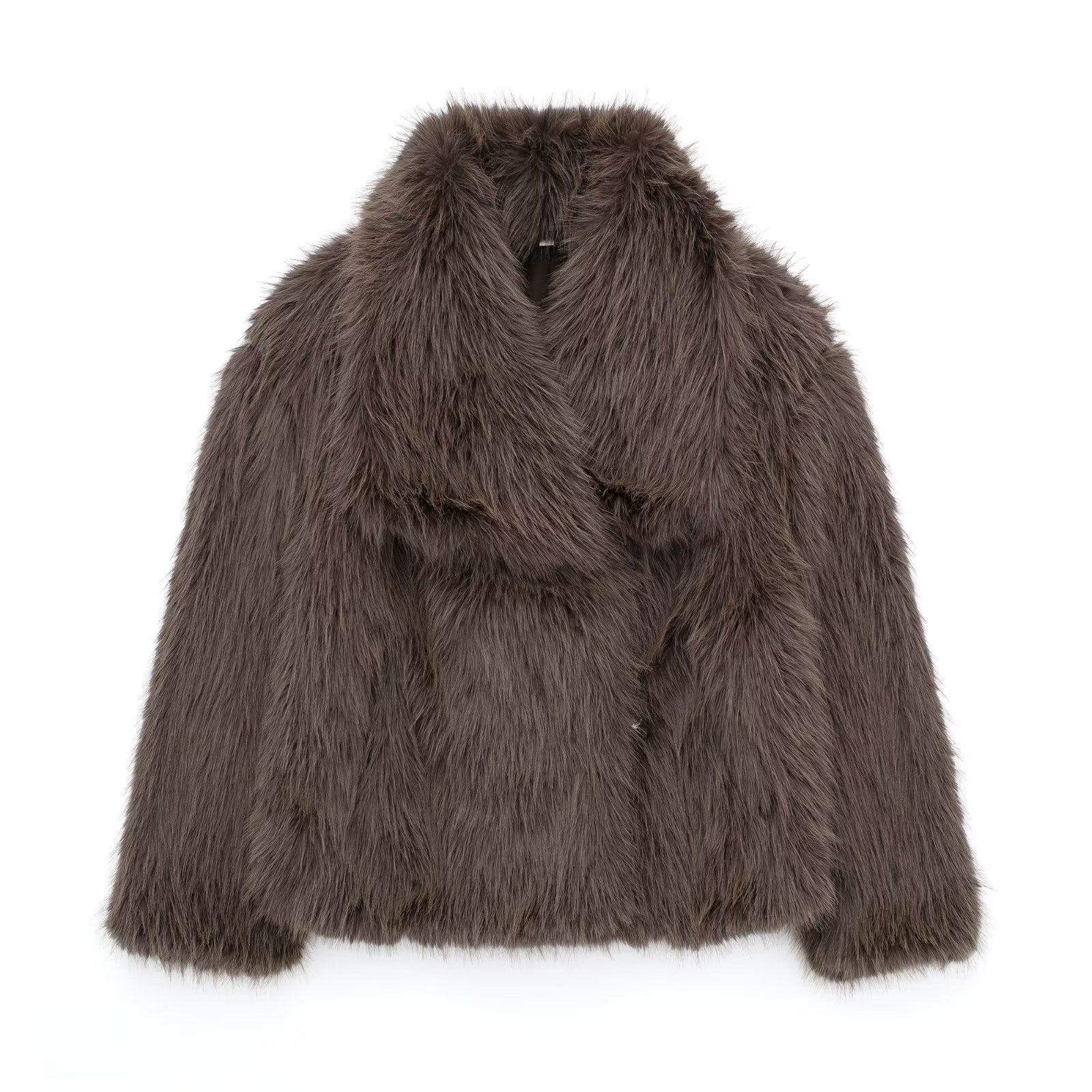 Cappotto In Peluche Invernale Moda Caldo Ispessito Giaccone Soffice da Donna con Scollo a Lapel a Maniche Lunghe