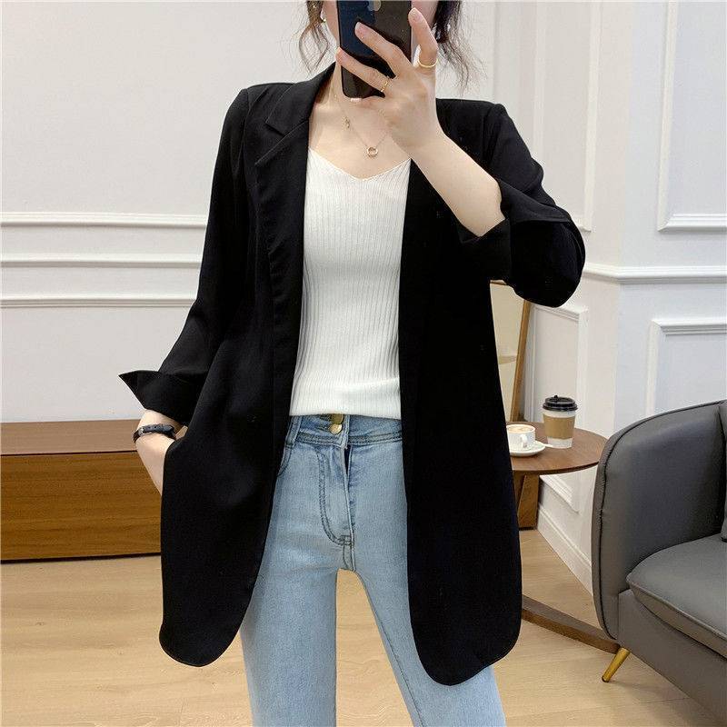 Blazer da donna Giacca Suit Cappotto monopetto colletto alla coreana Tops Slim Outerwear Temperament Office Jacket
