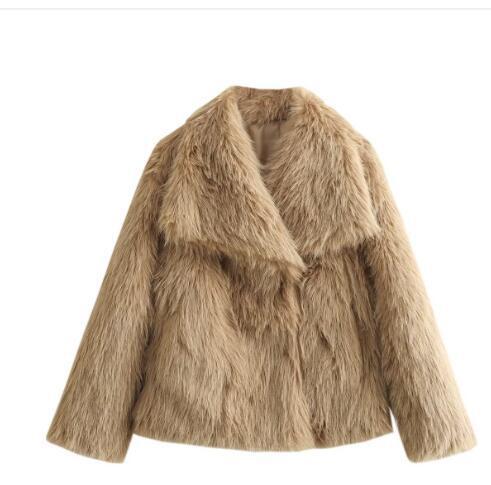 Cappotto In Peluche Invernale Moda Caldo Ispessito Giaccone Soffice da Donna con Scollo a Lapel a Maniche Lunghe