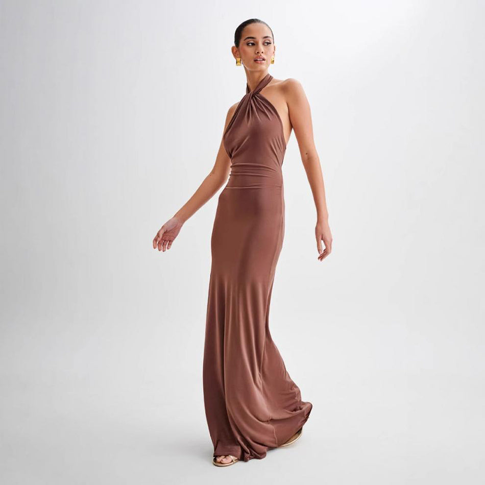 Abito Bodycon Scollo all'americana Sexy Schiena Scoperta Slim Fit Vita Snellente Maxi Abiti Festa Club Donna