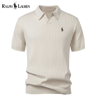 Polo in maglia a righe con scollo a V