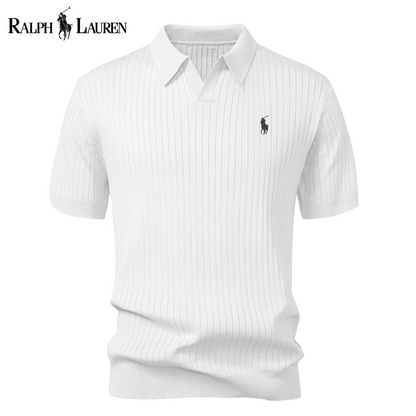 Polo in maglia a righe con scollo a V