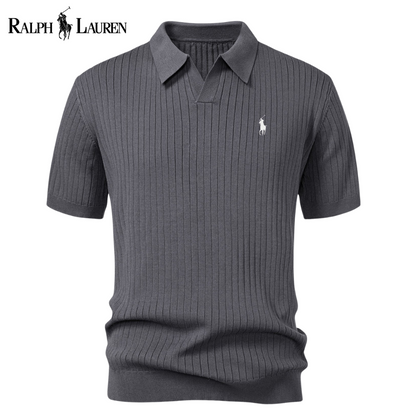 Polo in maglia a righe con scollo a V