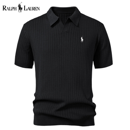 Polo in maglia a righe con scollo a V
