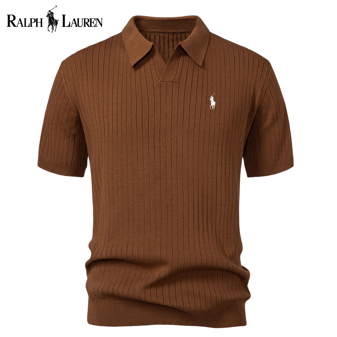 Polo in maglia a righe con scollo a V