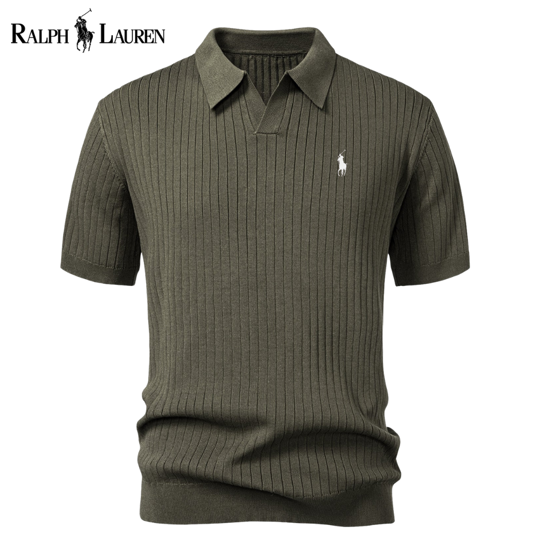 Polo in maglia a righe con scollo a V