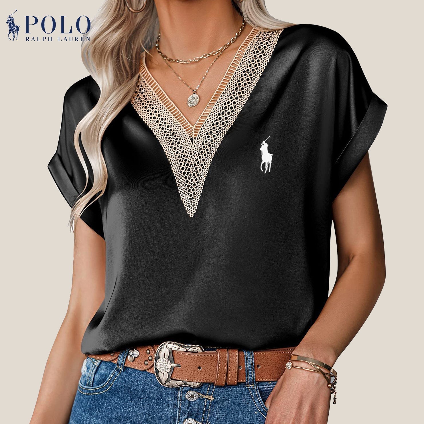 Camicetta con pizzo e scollo a V