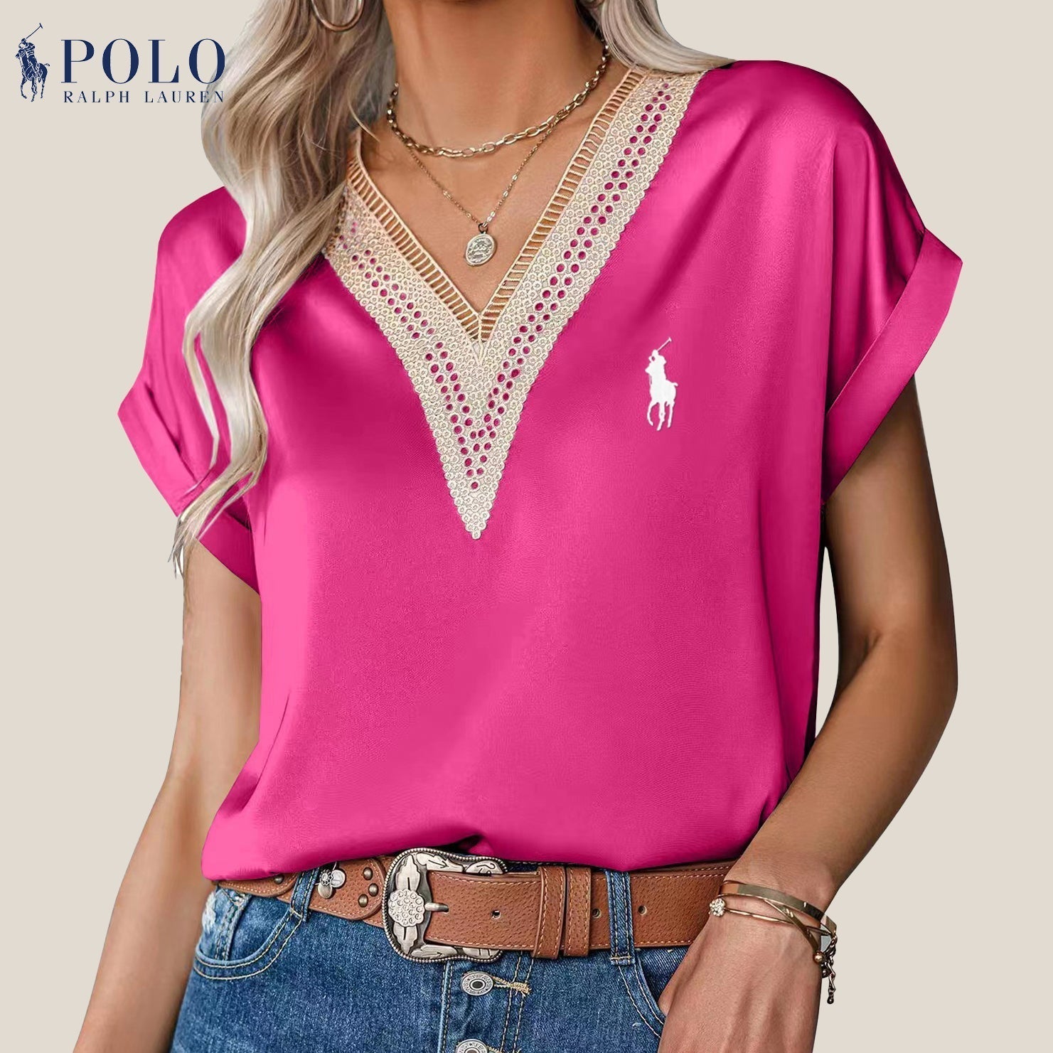 Camicetta con pizzo e scollo a V