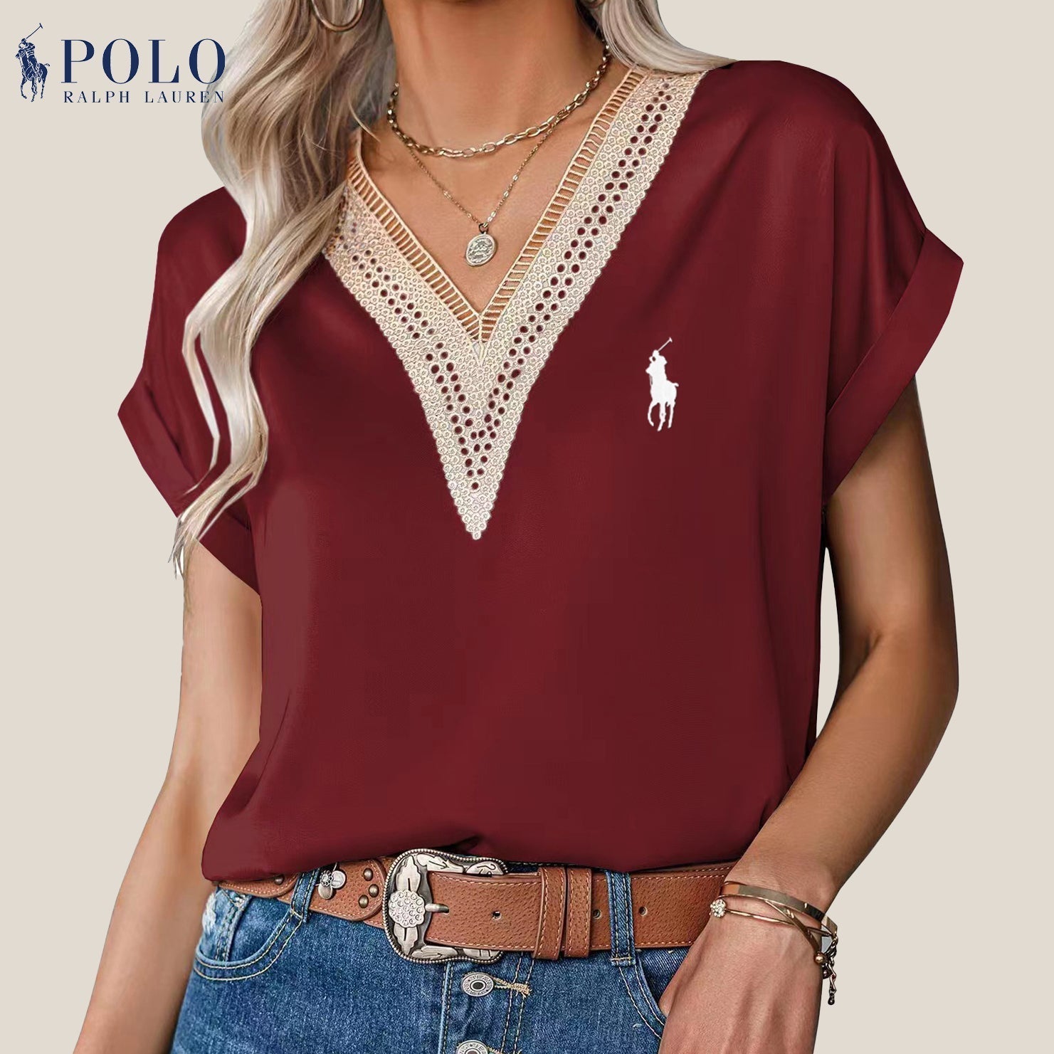 Camicetta con pizzo e scollo a V