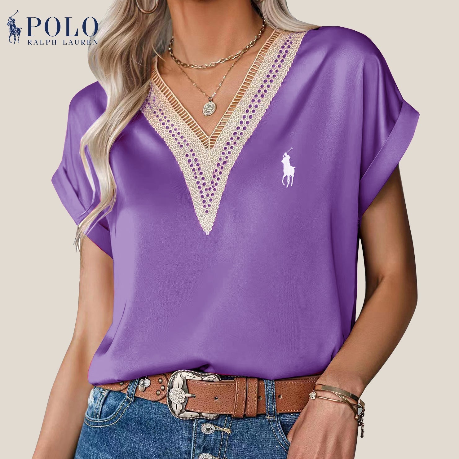Camicetta con pizzo e scollo a V