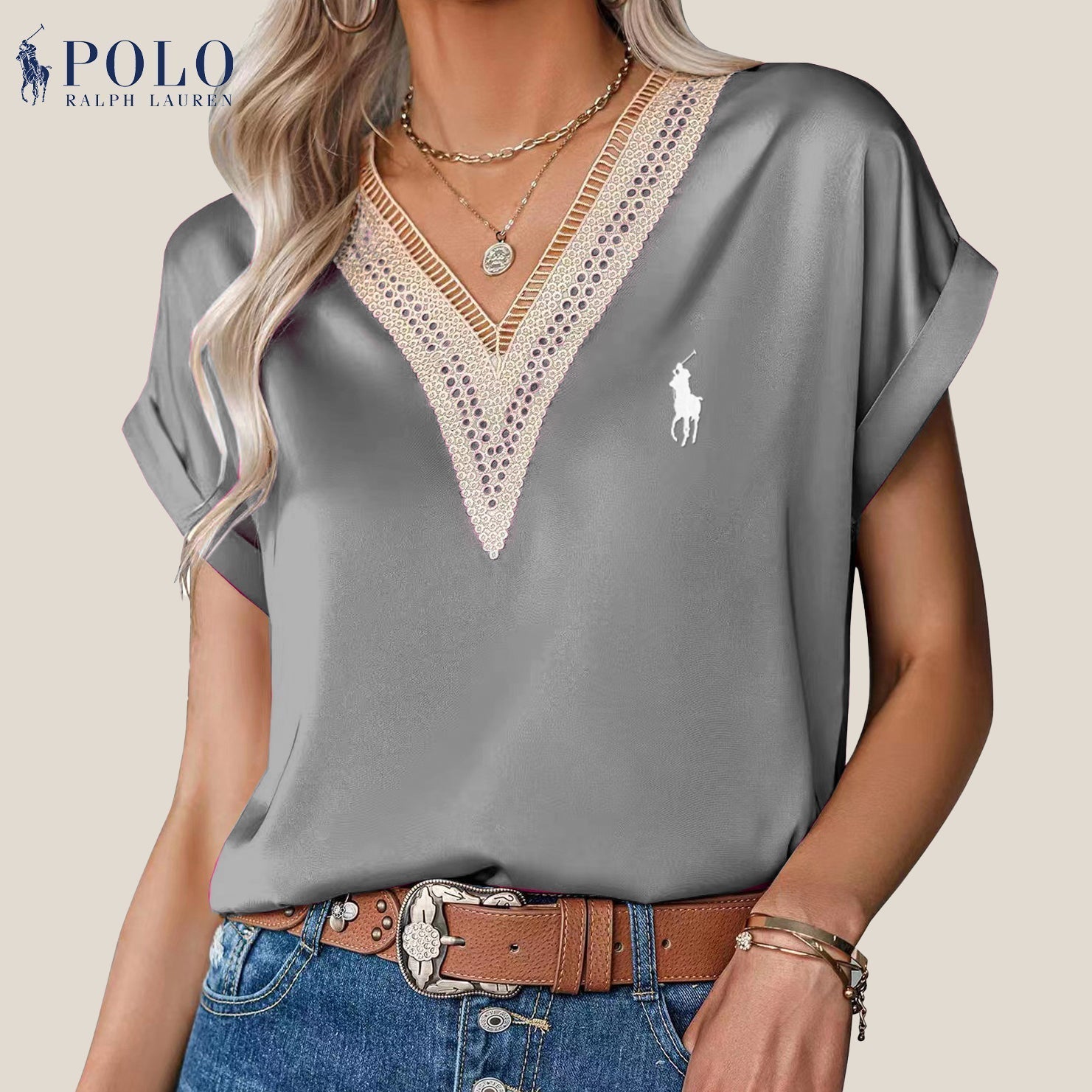 Camicetta con pizzo e scollo a V