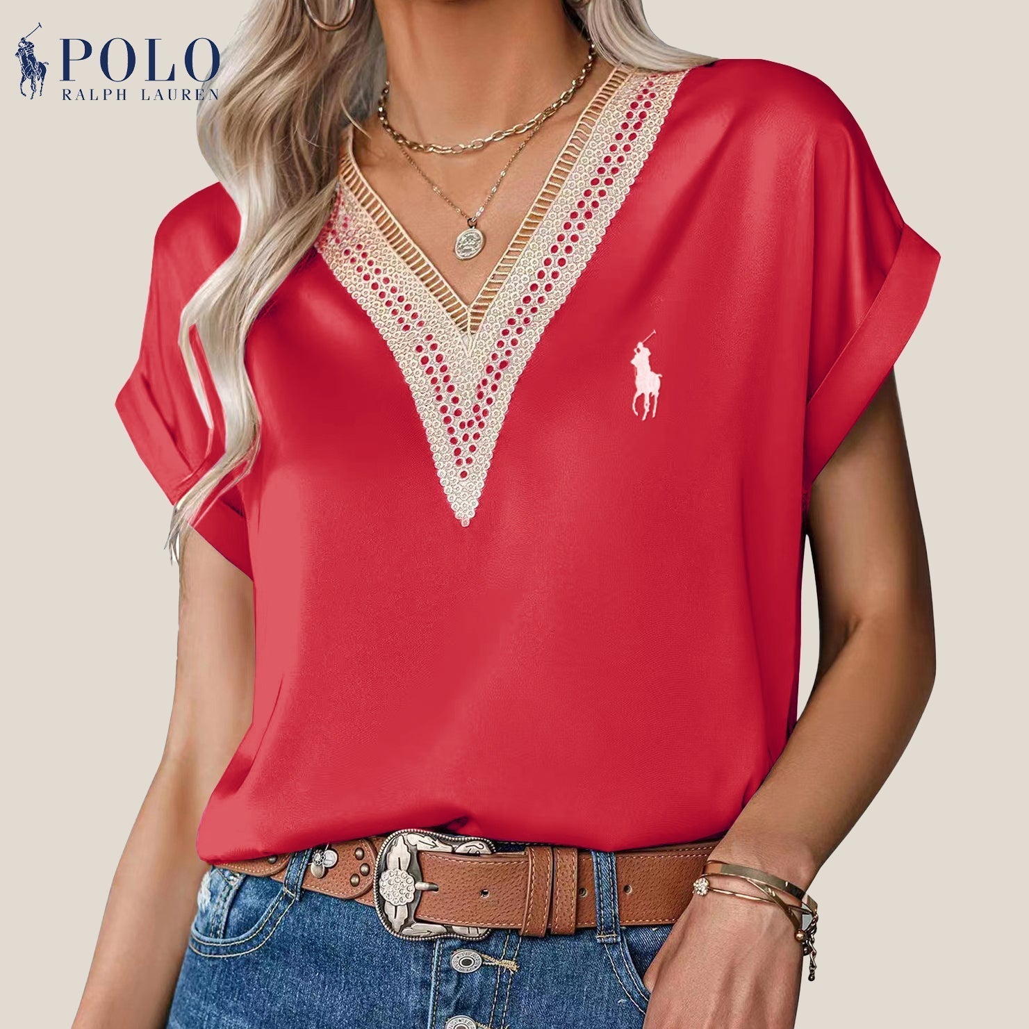 Camicetta con pizzo e scollo a V