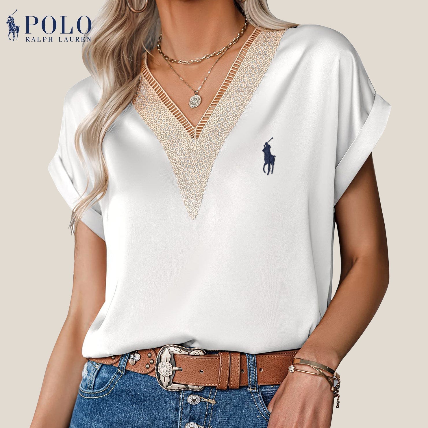 Camicetta con pizzo e scollo a V