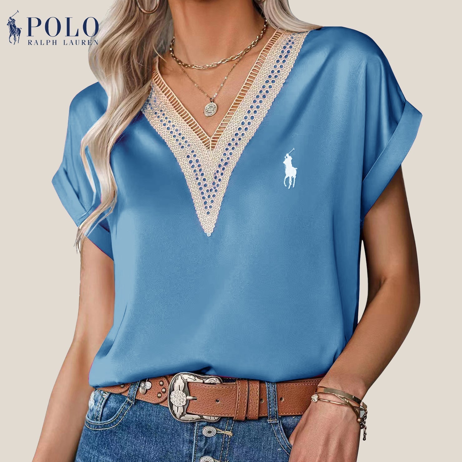 Camicetta con pizzo e scollo a V