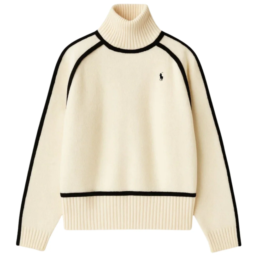 Maglione elegante a collo alto con dettagli a contrasto