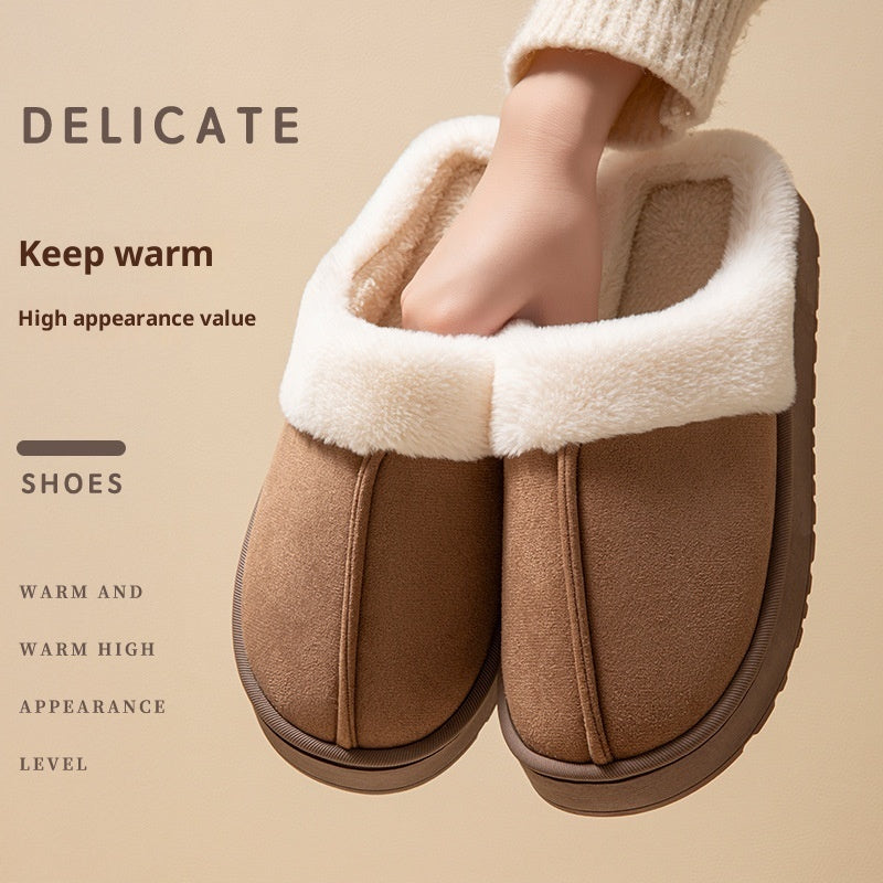 Ciabatte in Cotone Peluche con Piattaforma Antiscivolo da Donna – Calde Pantofole Invernali per Interni con Suola in EVA