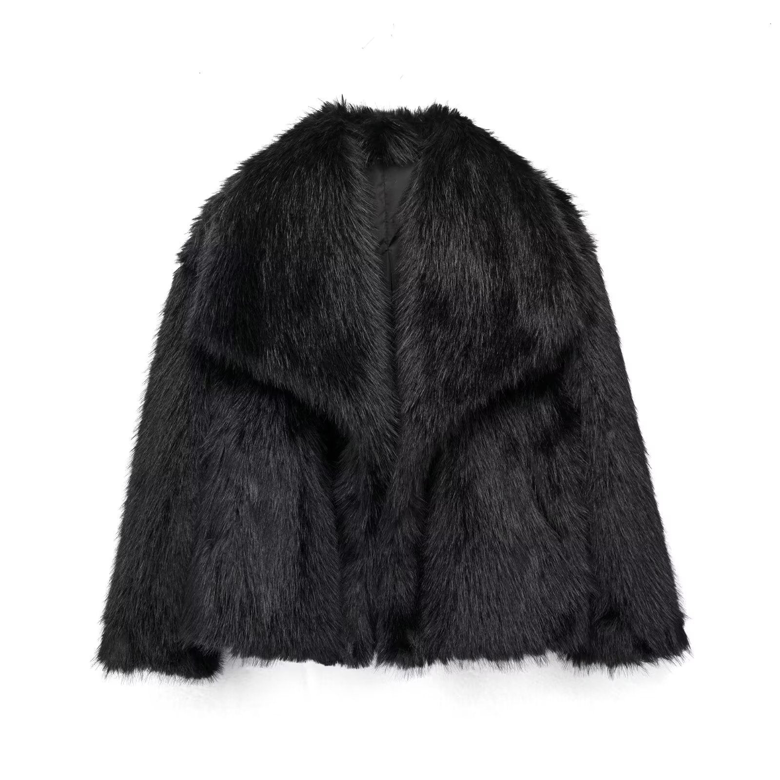 Cappotto In Peluche Invernale Moda Caldo Ispessito Giaccone Soffice da Donna con Scollo a Lapel a Maniche Lunghe