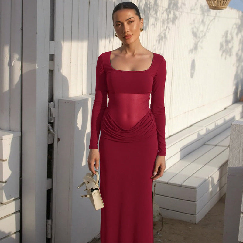 Abito Lungo Slim Fit in Maglia a Coste da Donna
