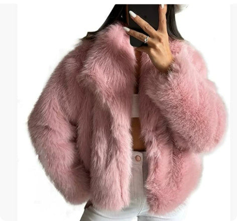 Cappotto In Peluche Invernale Moda Caldo Ispessito Giaccone Soffice da Donna con Scollo a Lapel a Maniche Lunghe
