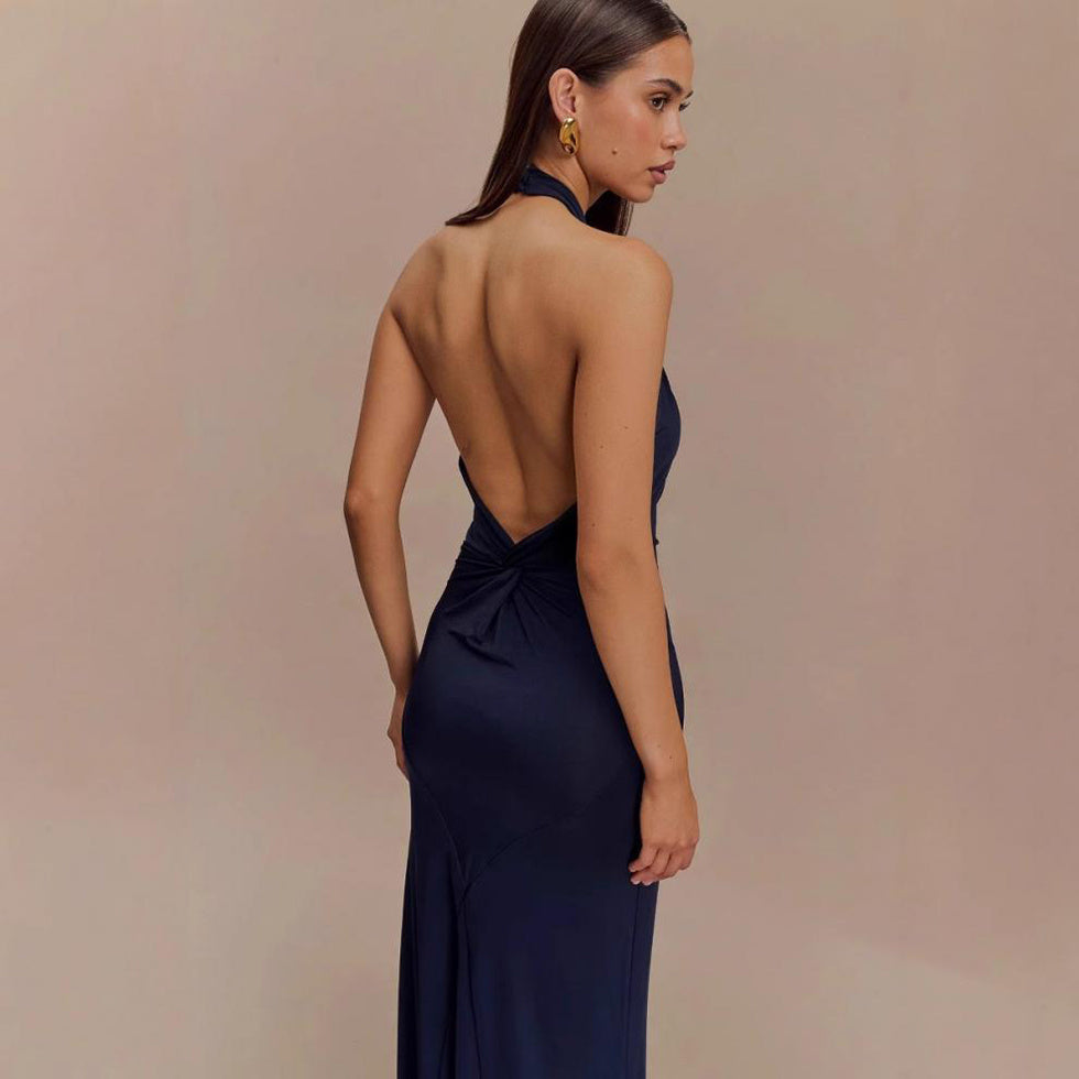 Abito Bodycon Scollo all'americana Sexy Schiena Scoperta Slim Fit Vita Snellente Maxi Abiti Festa Club Donna