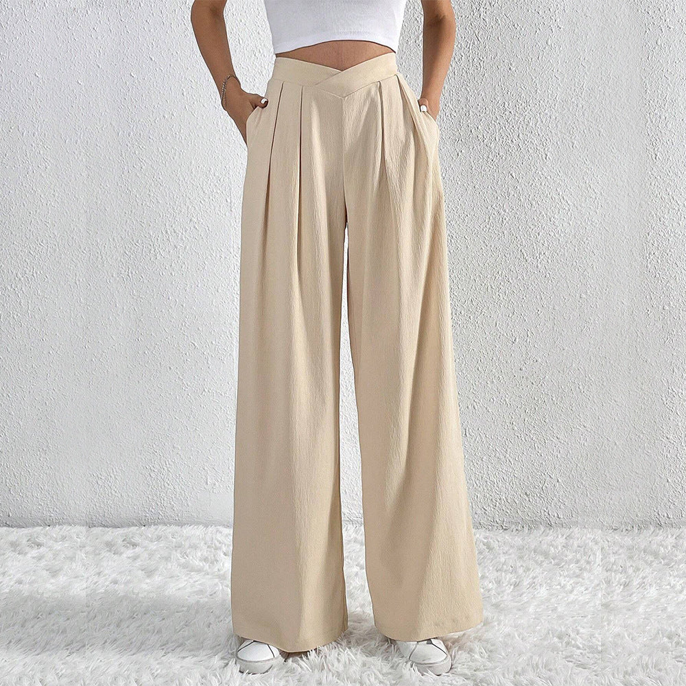 Pantaloni larghi casual da donna a vita alta tinta unita estiva Ravello Milano