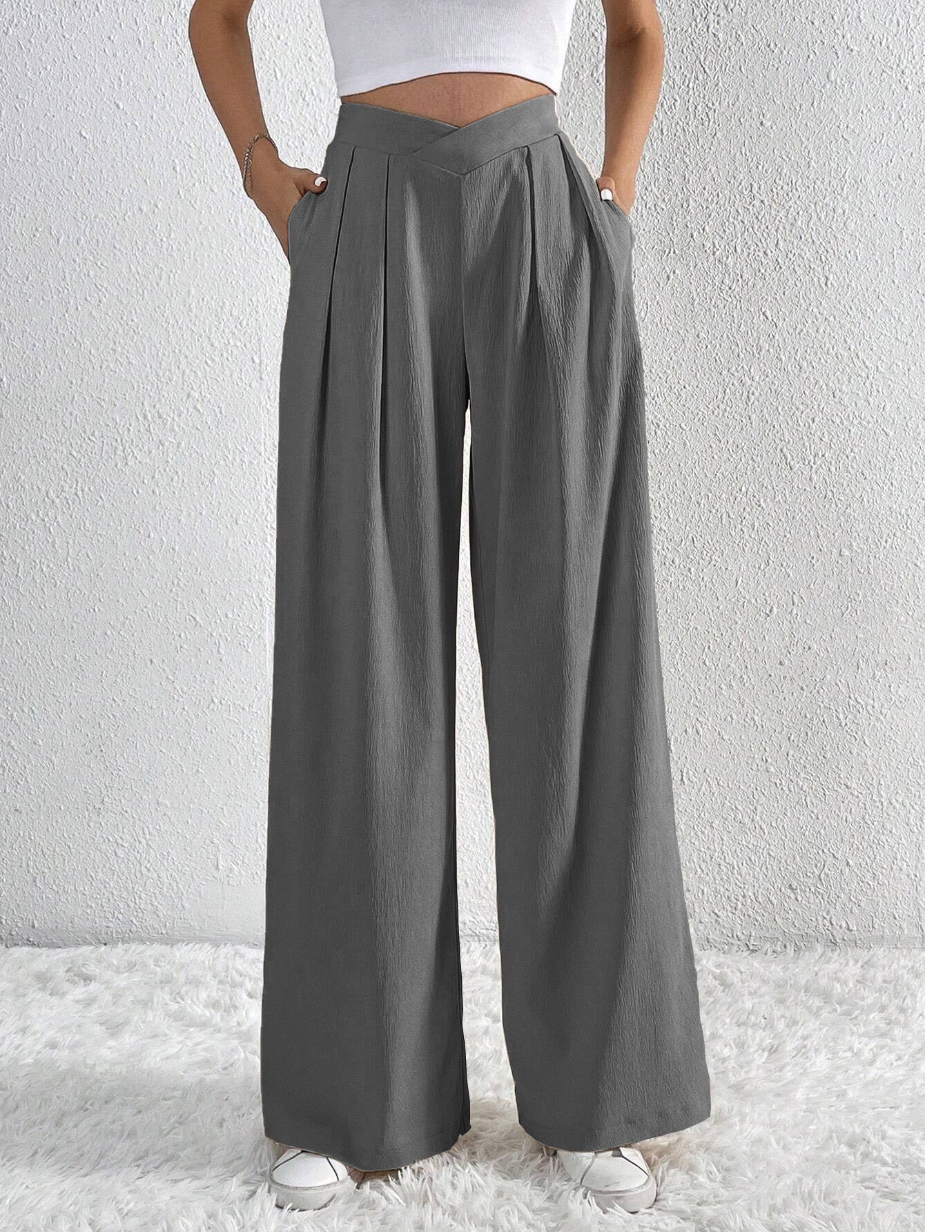 Pantaloni larghi casual da donna a vita alta tinta unita estiva Ravello Milano