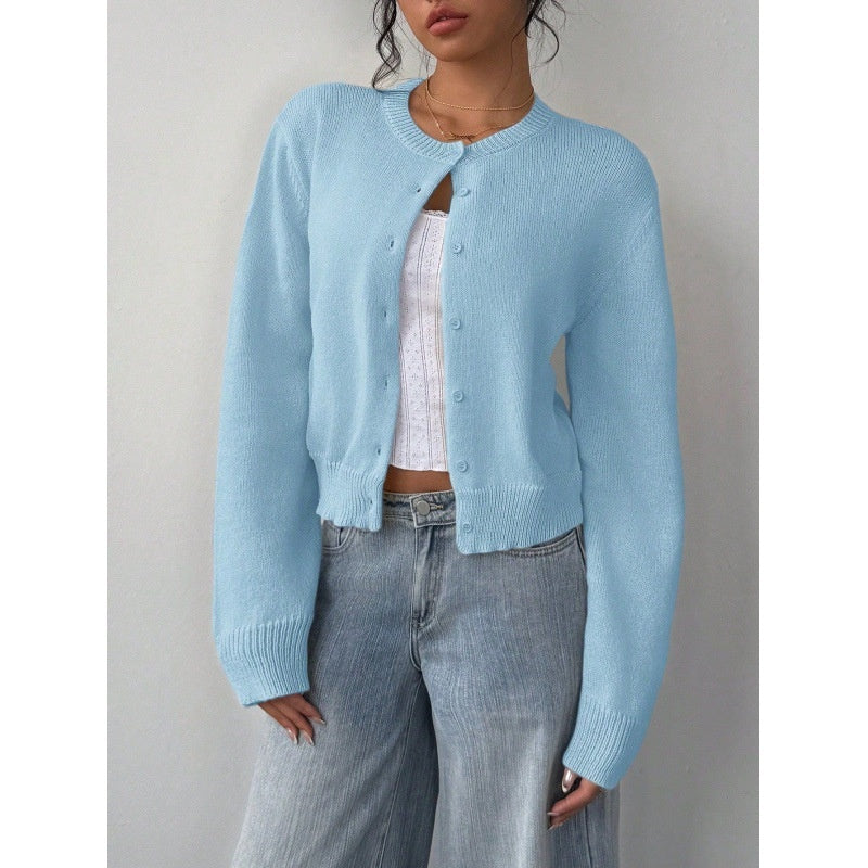Cardigan lavorato a maglia chic a maniche lunghe Moda maglione corto tinta unita per abbigliamento da donna