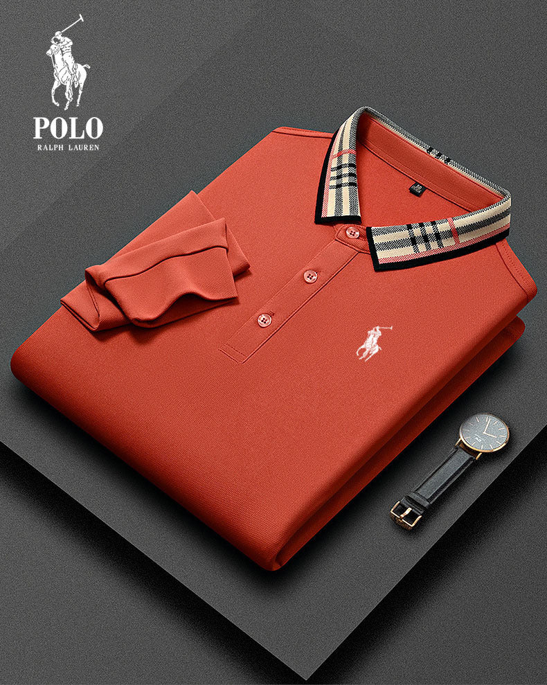 Polo casual a maniche lunghe a quadri da uomo con colletto
