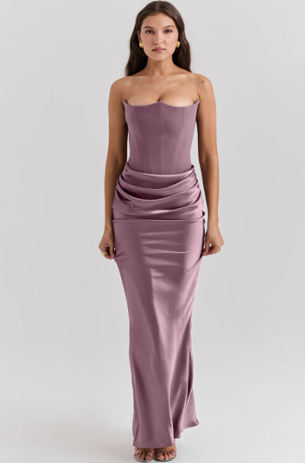 Abito Lungo Slim a Tubo da Donna – Elegante Abito da Sera Bandana Sexy Senza Schienale, Abito Bodycon Smanicato Elegante