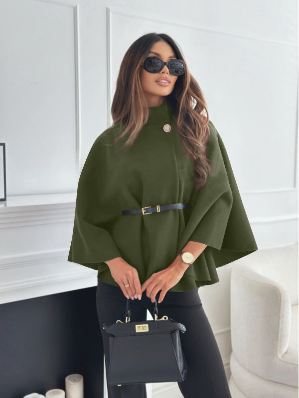 Donna Cappotto di Lana – Maglione a manica a pipistrello con collo a cammeo, elegante capospalla invernale
