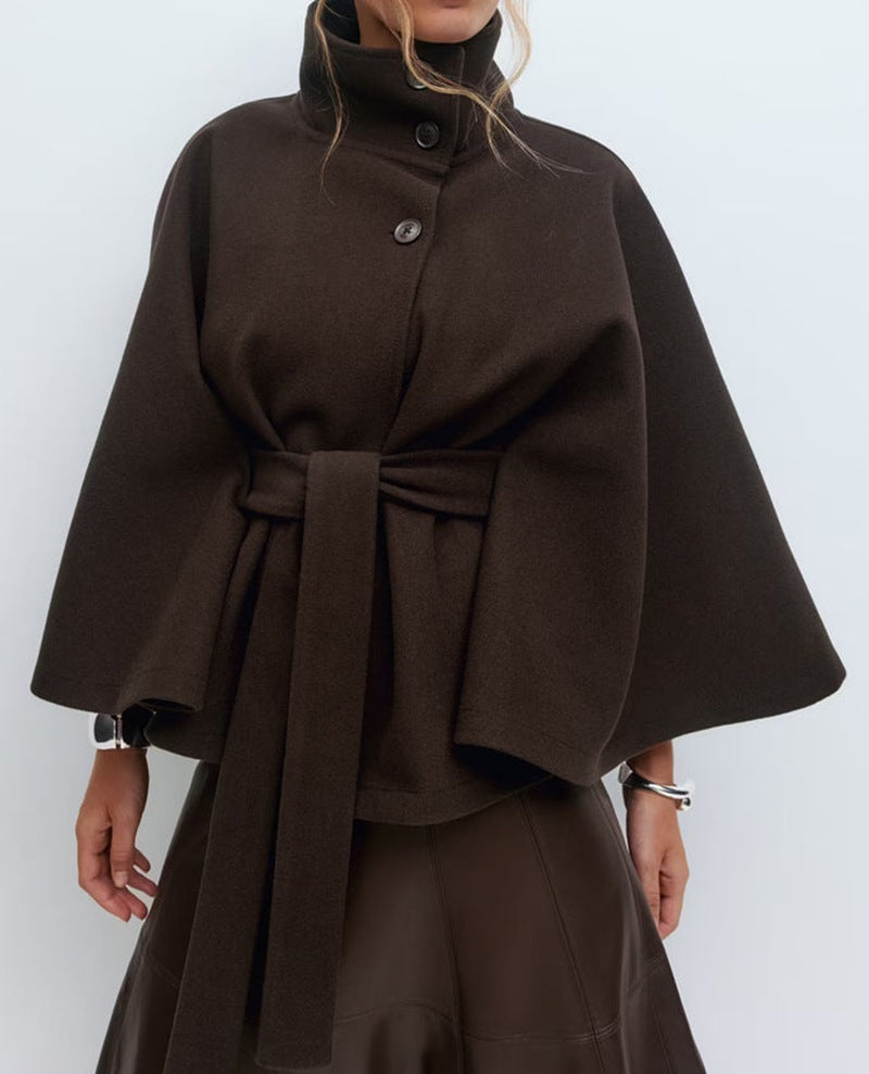 Cappotto Invernale Scollo a Dolcevita Manica a Pipistrello con Cintura Elegante Sciolto Bottoni Trench Coat da Donna