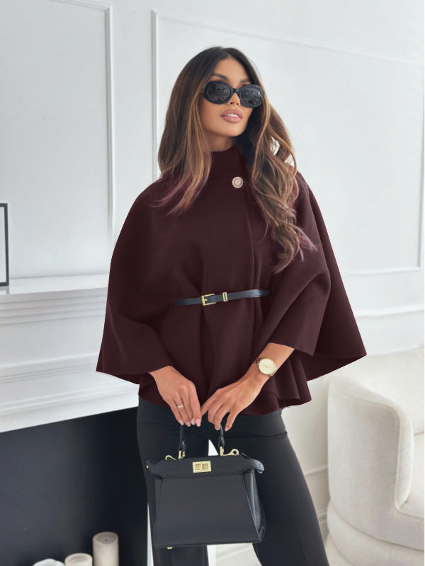 Donna Cappotto di Lana – Maglione a manica a pipistrello con collo a cammeo, elegante capospalla invernale
