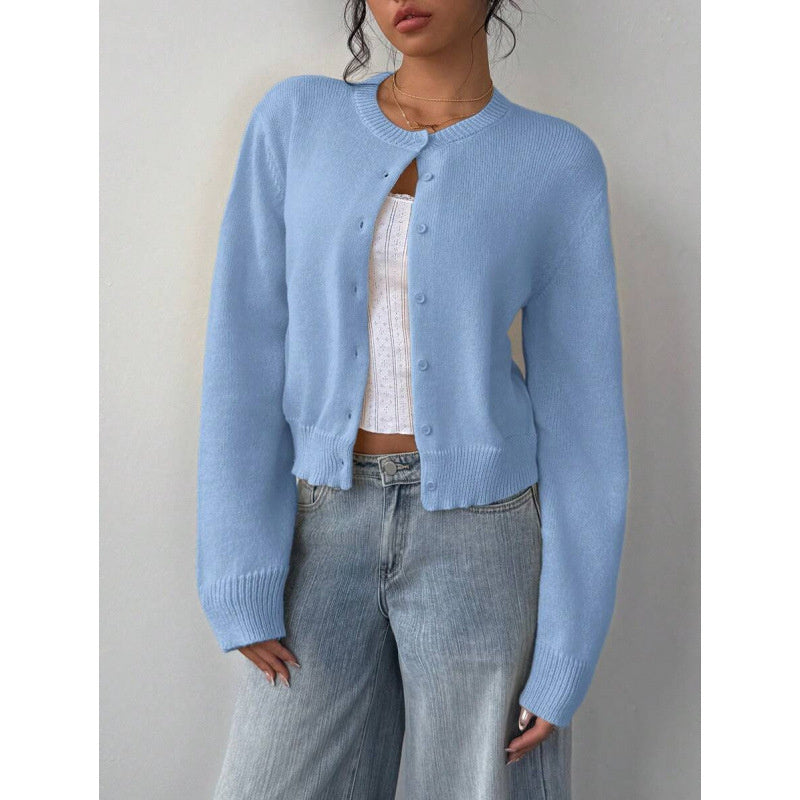 Cardigan lavorato a maglia chic a maniche lunghe Moda maglione corto tinta unita per abbigliamento da donna