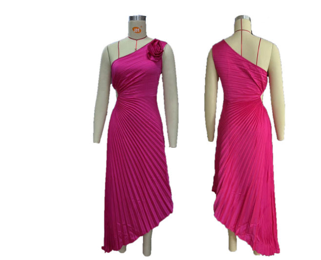 Abito a tubino a spalle scoperte Ins con grande fiore a rosa Moda Sexy Sera Festa Club Abito asimmetrico