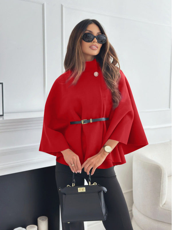 Donna Cappotto di Lana – Maglione a manica a pipistrello con collo a cammeo, elegante capospalla invernale