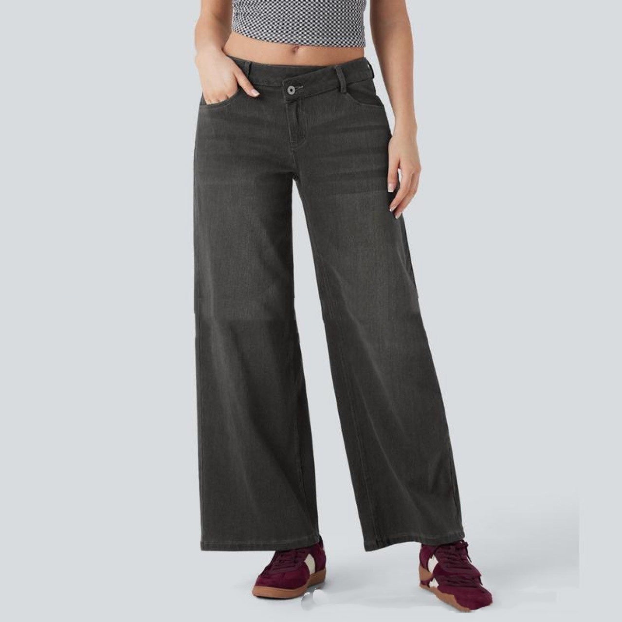 Jeans Larghi con Fibbia a Vita Bassa