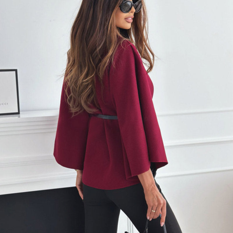 Donna Cappotto di Lana – Maglione a manica a pipistrello con collo a cammeo, elegante capospalla invernale