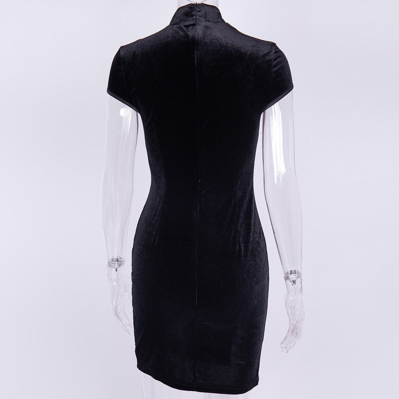 Abito Cheongsam Rétro Donna Nero Hips Sacca