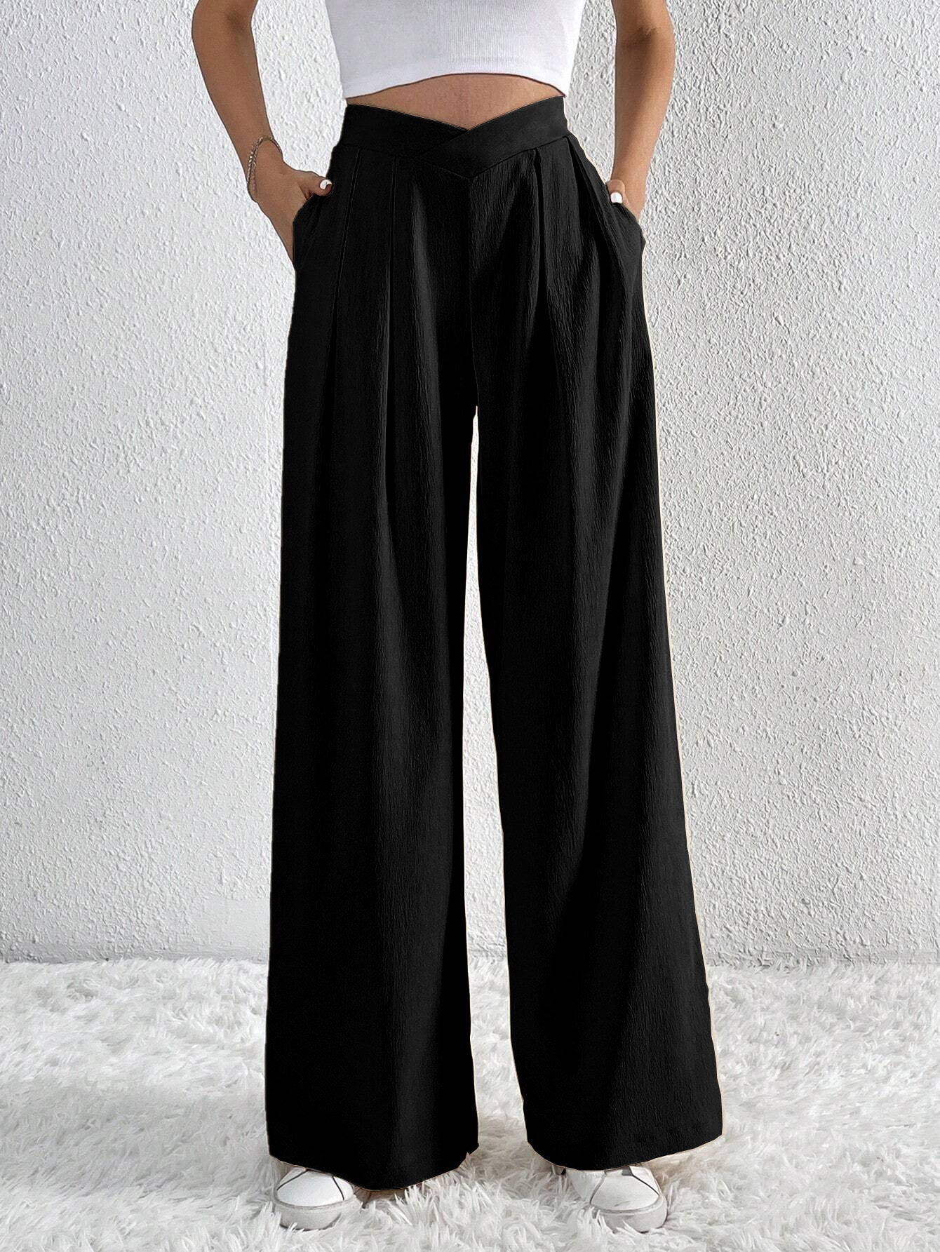 Pantaloni larghi casual da donna a vita alta tinta unita estiva Ravello Milano