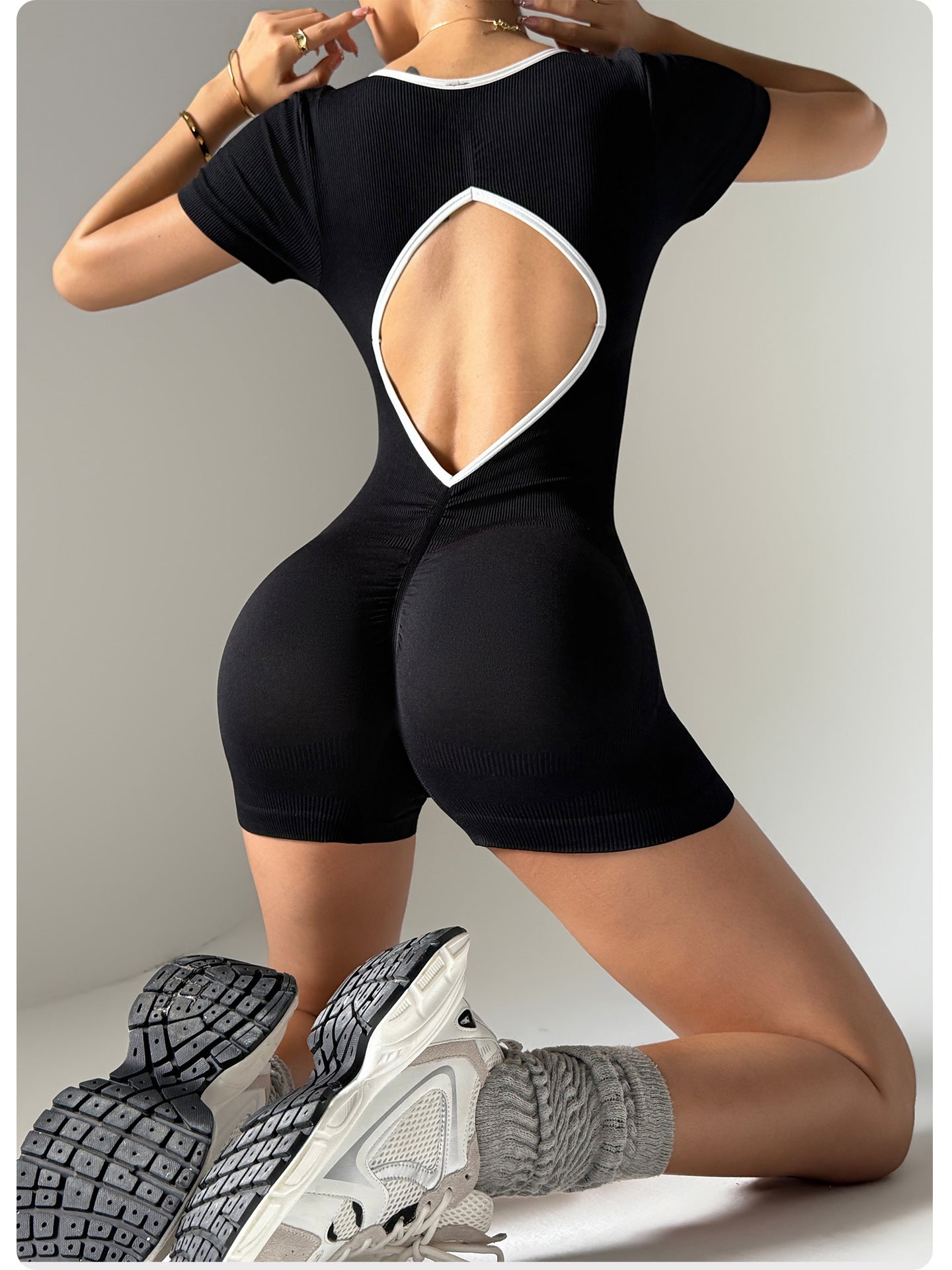 Tuta da Yoga Senza Cuciture da Donna – Body da Ballo con Sollevamento Fianchi Schiena Scoperta | Completo Pezzo Unico Elasticizzato in Spandex e Nylon