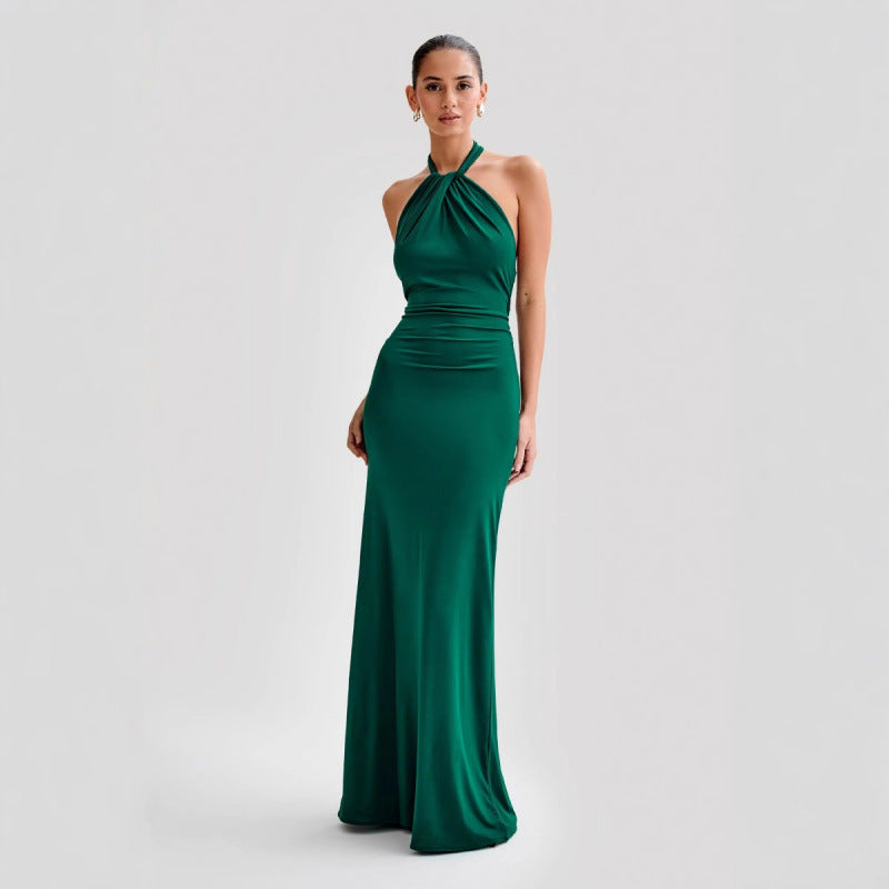 Abito Bodycon Scollo all'americana Sexy Schiena Scoperta Slim Fit Vita Snellente Maxi Abiti Festa Club Donna