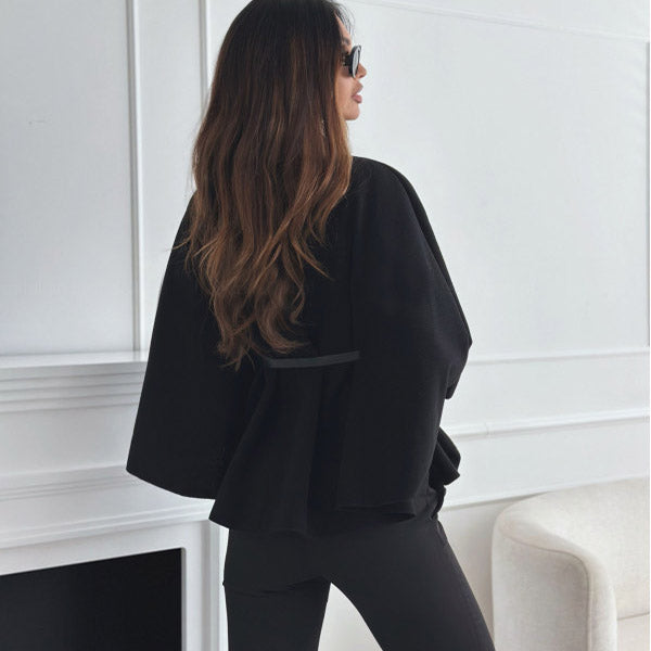 Donna Cappotto di Lana – Maglione a manica a pipistrello con collo a cammeo, elegante capospalla invernale