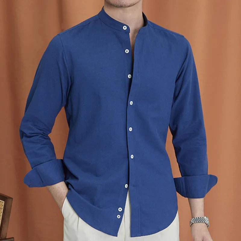 Camicia a Collo Coreano a Maniche Lunghe