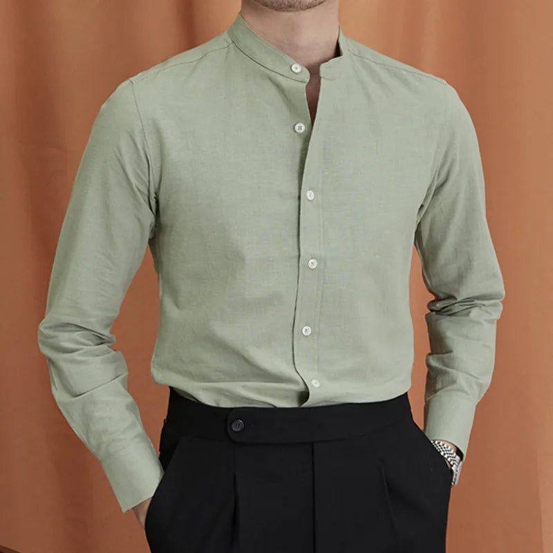 Camicia a Collo Coreano a Maniche Lunghe