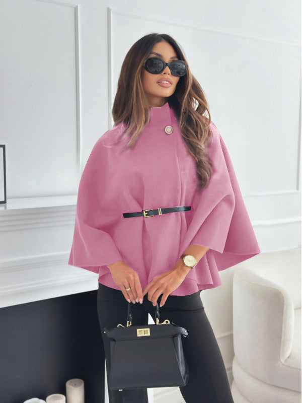 Donna Cappotto di Lana – Maglione a manica a pipistrello con collo a cammeo, elegante capospalla invernale