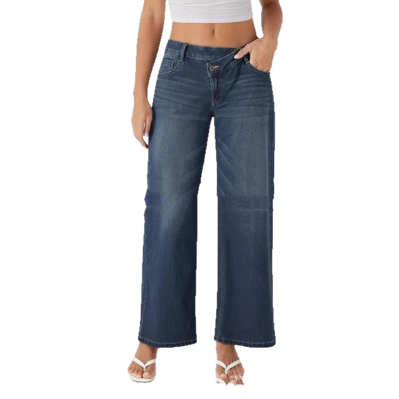 Jeans Larghi con Fibbia a Vita Bassa