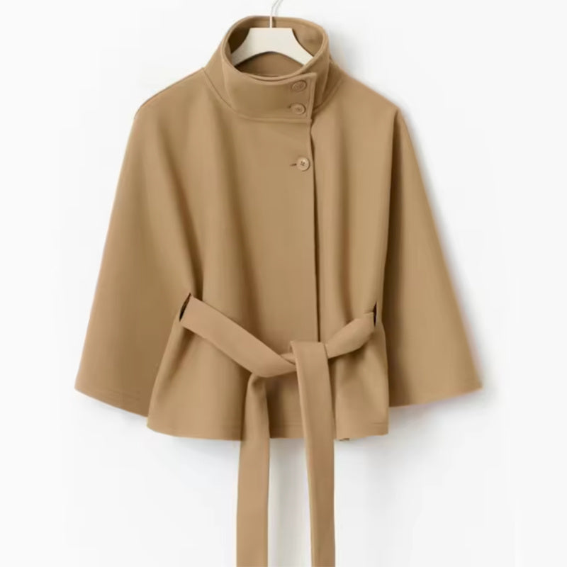 Cappotto Invernale Scollo a Dolcevita Manica a Pipistrello con Cintura Elegante Sciolto Bottoni Trench Coat da Donna